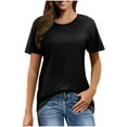 thumbnail image 1 of Yubnlvae Women's Short Sleeve Casual Solid Loose Crew Neck T Shirts Black L, 1 of 7