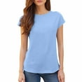 thumbnail image 1 of Yubnlvae Women's Short Sleeve Casual Solid Loose Crew Neck T Shirts Sky Blue L, 1 of 8