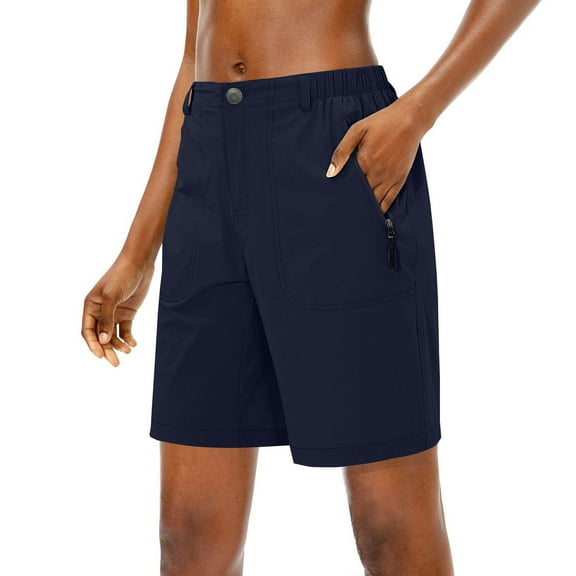 Yubnlvae Women's Shorts Lightweight Quick-Dry Breathable Zipper Button Sports Elastic Waist Beach 5 Pants with Pockets (Dark blue | S)