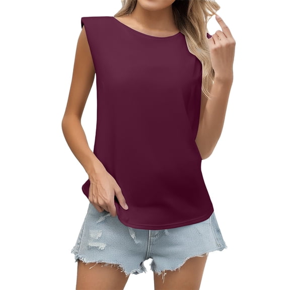 Yubnlvae Women's Sleeveless T-Shirt with Shoulder Pads - Loose Fit Stretch Vest Top | Sleeveless Shoulder Pad Loose Fit T Shirt Vest for Women (C | L)