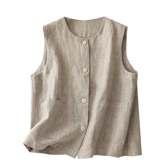 Yubnlvae Women's Solid Color Vest – 2025 Spring/Summer Retro Cotton-Linen Casual Layering Piece, Loose Fit Versatile Outerwear (Black, Grey, Khaki, Beige | M-XXL) (Beige | L)