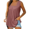 thumbnail image 1 of Yubnlvae Women's Square Neck Pleated Tank Top - Flowy Summer Camisole with Curved Hem, Loose Fit Cotton Tee (S-5XL, 12 Colors） (Rose Gold | XXL), 1 of 9