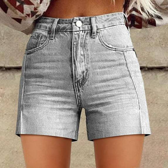 Yubnlvae Women's Stretch Denim-Look Shorts in Solid Color for Casual Summer Outfits Or Beachwear Grey, Xxl