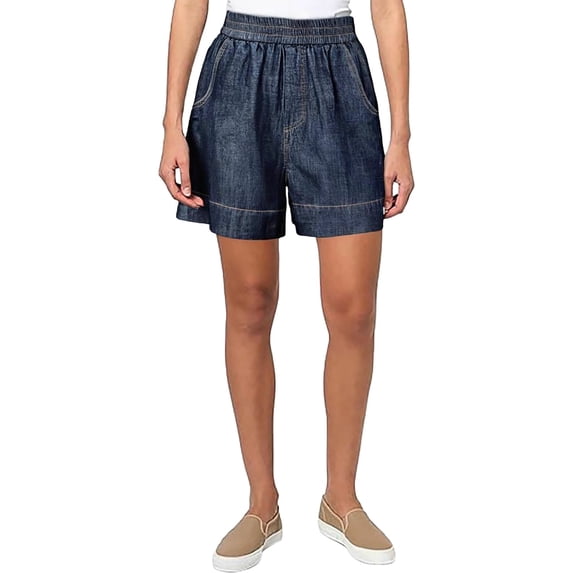 Yubnlvae Women's Stretch Denim Shorts - Summer Elastic Waist Casual Jean Shorts, Comfortable Mid-Rise Bermuda Length Bottoms (Blue | L)