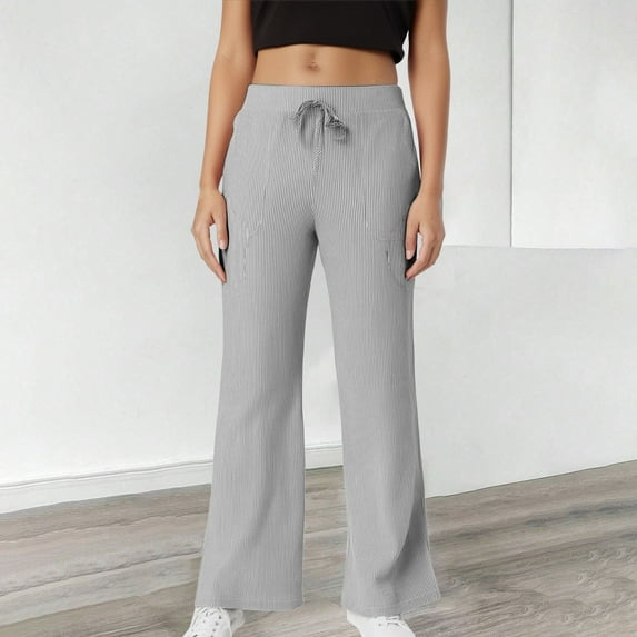 Yubnlvae Women's Striped Casual Pants - Perfect for Daily Wear, 2025 Women's Striped Pants | Casual Loose Wide Leg Fashion, Grey, L