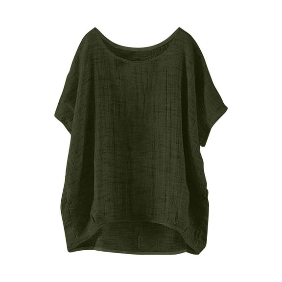 Yubnlvae Women's Summer Linen Top - Short Sleeve Casual Loose Green L