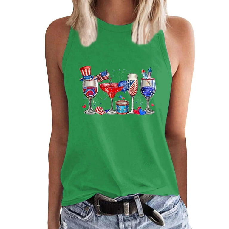 Yubnlvae Women s Tanks Camis Women s Happy 4Th of July Wine Glasses Usa Flag Drinking Party Print Tank Top