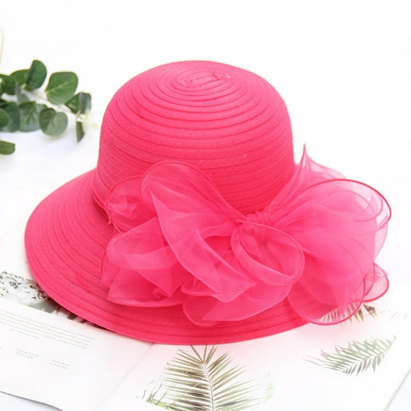 Yubnlvae Women's Tea Party Hat - Wide Brim Fascinator - Wedding Guest - Adjustable Headband - Summer Outdoor - Women's Church Derby Dress Fascinator Bridal Cap British Hot Pink,One Size