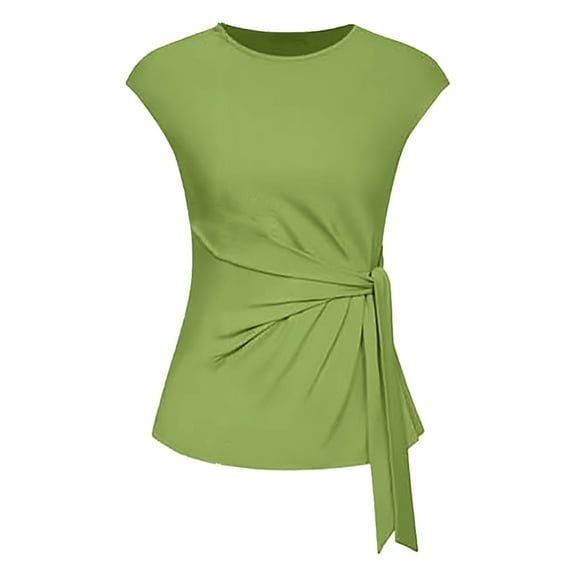 Yubnlvae Women's Tie-Front V-Neck T-Shirt – Asymmetrical Hem, Slim Fit, Stylish Casual Top Green S, Women Casual V-Neck T-Shirts Short Sleeve Tops Blouses Blouse Tops