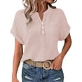 thumbnail image 1 of Yubnlvae Pink Womens Blouses Casual Tops Batwing Sleeve Pocket Patched Shirt Casual Work T Shirts Double Layer Wrinkled Fabric, M, 1 of 9