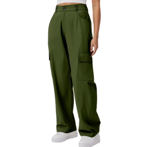 Yubnlvae Y2K Cargo Pants Women - Streetwear High Waist Wide Leg Trousers with 6 Pockets, Baggy Military Style Joggers for Casual Fashion (Green | M)