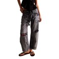 thumbnail image 1 of Yubnlvae Y2K Mid Waist Baggy Jeans - Women's Cropped Wide Leg Denim Pants (Retro Streetwear, Distressed) I L, 1 of 8