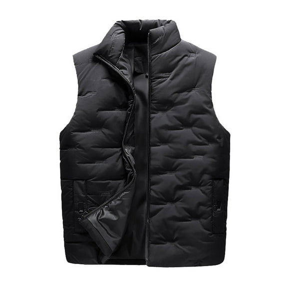 Yubnlvae coats for men Men's Casual Padded Vest With Zipper Stand Collar Vest With Pocket jackets for men Black