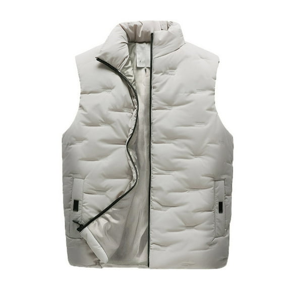 Yubnlvae coats for men Men's Casual Padded Vest With Zipper Stand Collar Vest With Pocket jackets for men Khaki