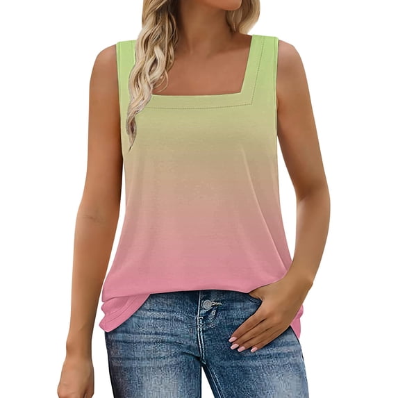 Yubnlvae Square Neck Casual Tank Top (2025 Summer) Tank Tops for Women Summer Outfits 2025 Square Neck Casual Shirts Blousesclearance! Gradient, Square Collar, Khaki, Xl