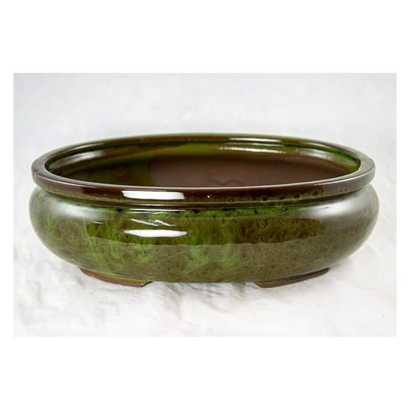 Yubonzai Oval Glazed Pot, Cactus Planter with Mesh - 12"x 8.5"x 3.75", Moss Green - Indoor Outdoor Plant Pots, Succulent Pots, Modern Home Decor