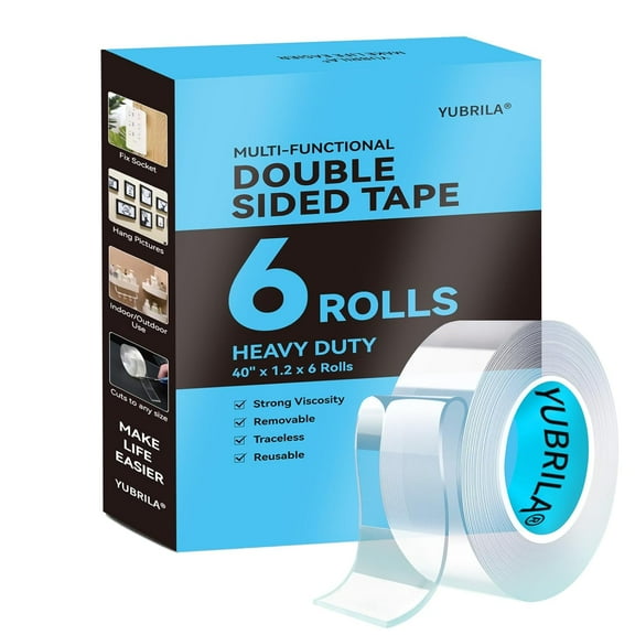 Yubrila Double Sided Tape 6 Rolls Heavy Duty Nano Adhesive Tape Blue Reusable Wall Mounting Strips Strong Removable Sticky Tape for Posters Picture Decor Outdoor Indoor No Residue Water Resistant