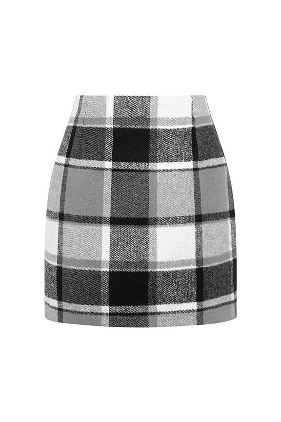 Women High Waist Plaid A-Line Pencil Skirt Tight Fitting Mini Skirt Versatile,S