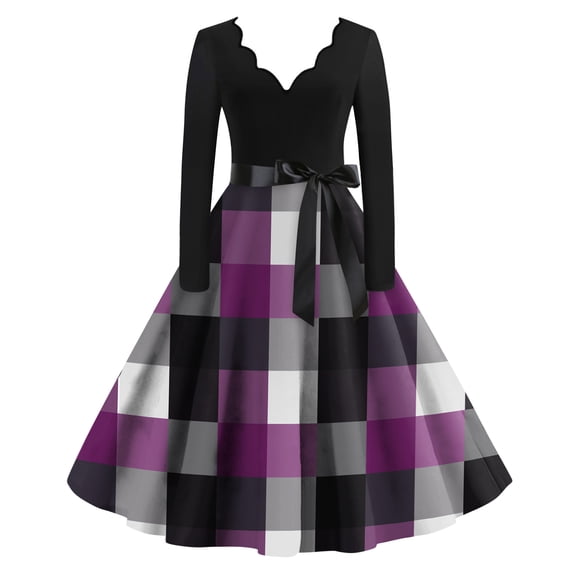 Yucgh Women's Casual Dress V Neck Long Sleeve Retro Printed Dress, Floral Boho Chic Maxi Dress, Spring Summer Party Dress for Women,S