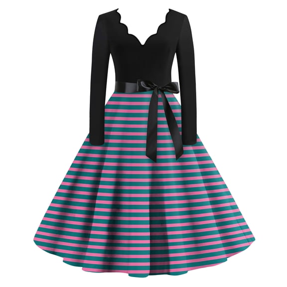 Yucgh Women's Casual Dress V Neck Long Sleeve Retro Printed Dress, Floral Boho Chic Maxi Dress, Spring Summer Party Dress for Women,S