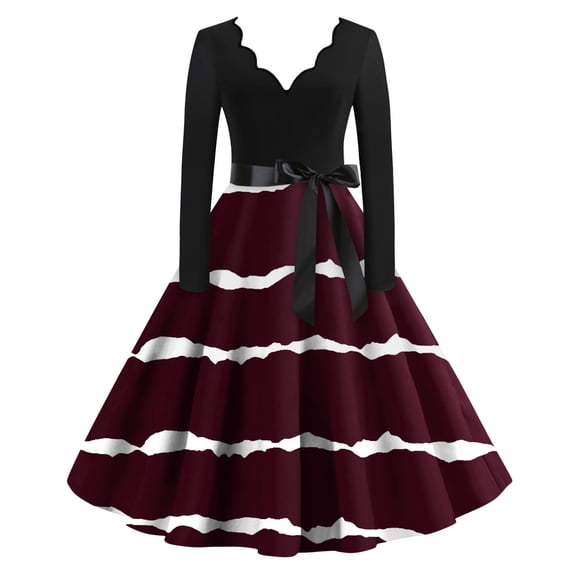 Yucgh Women's Casual Dress V Neck Long Sleeve Retro Printed Dress, Floral Boho Chic Maxi Dress, Spring Summer Party Dress for Women,S