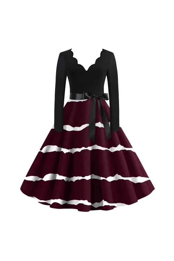 Women's Casual Dress V Neck Long Sleeve Retro Printed Dress, Floral Boho Chic Maxi Dress, Spring Summer Party Dress for Women,S