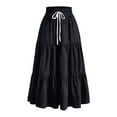 thumbnail image 1 of Yucgh Women's Denim Print Pleated Midi Skirt with Bow, Retro Casual Long Skirt, Flowy Bohemian Skirt with Elastic Waist,Black,L, 1 of 7