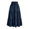 thumbnail image 1 of Yucgh Women's Denim Print Pleated Midi Skirt with Bow, Retro Casual Long Skirt, Flowy Bohemian Skirt with Elastic Waist,Navy,2XL, 1 of 7