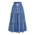 thumbnail image 1 of Yucgh Women's Denim Print Pleated Midi Skirt with Bow, Retro Casual Long Skirt, Flowy Bohemian Skirt with Elastic Waist,Royal Blue,L, 1 of 7