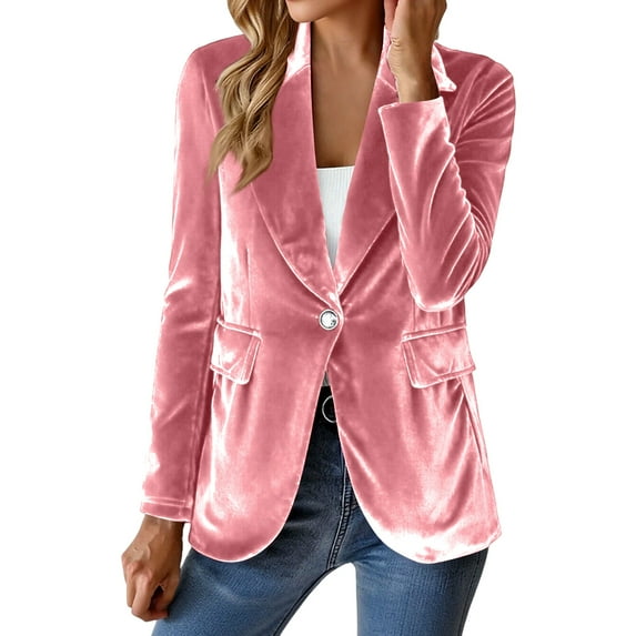 Yucgh Women's Fashion Elegant Solid Color Long Sleeve Gold Velvet Button Coat, Stylish and Soft Blazer for Office or Casual Wear, Comfortable Fit,XL