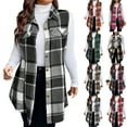 thumbnail image 1 of Yucgh Women's Fashion Plus Size Brushed Plaid Collar Mid-Length Sleeveless Vest Jacket, Stylish and Comfortable Layering Piece for Women, Casual Wear,3XL, 1 of 6