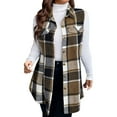 thumbnail image 1 of Yucgh Women's Fashion Plus Size Brushed Plaid Collar Mid-Length Sleeveless Vest Jacket, Stylish and Comfortable Layering Piece for Women, Casual Wear,3XL, 1 of 6