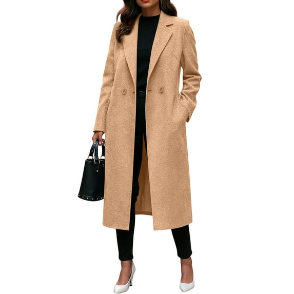 Yucgh Women's Fashionable Solid-Color Lapel Long-Sleeved Woolen Coat, Classic and Elegant Overcoat for Women, Warm and Comfortable for Winter,3XL