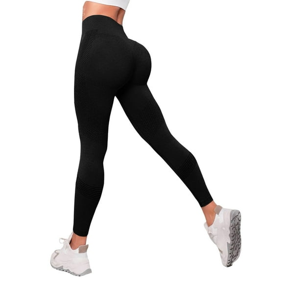 Yucgh Women's High Waist Seamless Yoga Pants with Tummy Control, Squat-Proof Workout Leggings for Gym, Peach Butt Lifting Compression Fitness Pants,Black M