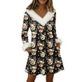 thumbnail image 1 of Yucgh Women's Long Sleeve Pullover Knit Dress with Pockets, V-Neck Knee Length Casual Winter Dress, Christmas Holiday Tunic Dress，L, 1 of 2