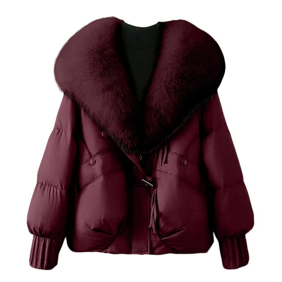 Yucgh Women's Solid Color Fashionable Thick Warm Temperament Cotton Jacket with Large Collar Cotton Coat, Insulated and Comfortable Outerwear for Cold Weather,M
