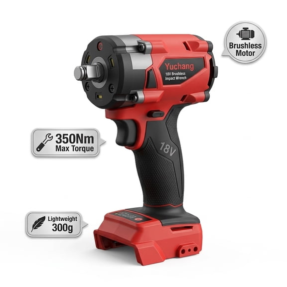 Yuchang 18V High Torque Impact Wrench, Brushless Motor, Up to 350Nm Max Torque, Lightweight Design for Heavy-duty Tasks
