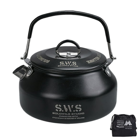 Yucurem Water Kettle Tableware 0.8L Stainless Steel Ultralight Camping Kettle With Handle For Travel (Black)