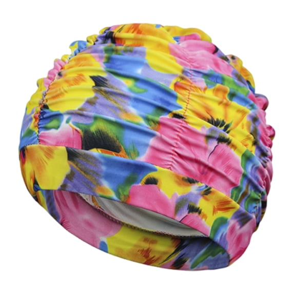 Yucurem 1 Pack Oversized Printed Fabric Swim Cap for Women Men, Breathable Elastic Flexible Swim Caps, Lightweight Ear Protection Bathing Caps Diving Swimming Equipment