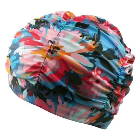 Yucurem 1 Pack Oversized Printed Fabric Swim Cap for Women Men, Breathable Elastic Flexible Swim Caps, Lightweight Ear Protection Bathing Caps Diving Swimming Equipment