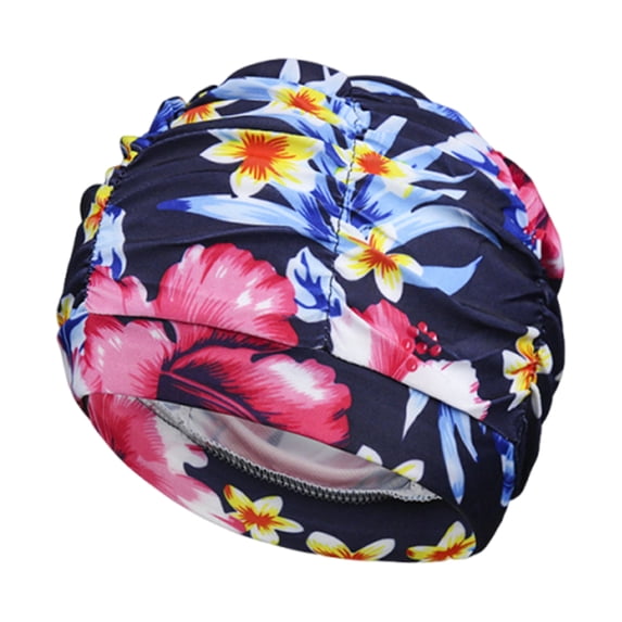 Yucurem 1 Pack Oversized Printed Fabric Swim Cap for Women Men, Breathable Elastic Flexible Swim Caps, Lightweight Ear Protection Bathing Caps Diving Swimming Equipment