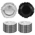 thumbnail image 1 of Yucurem 100PCS Reusable Charger Plates Bulk, 12.2" Plastic Dinner Charger Plates, Round Ruffled Rim Decorative Dinner Tableware for Wedding, Party, Event Table Decor (Silver), 1 of 9