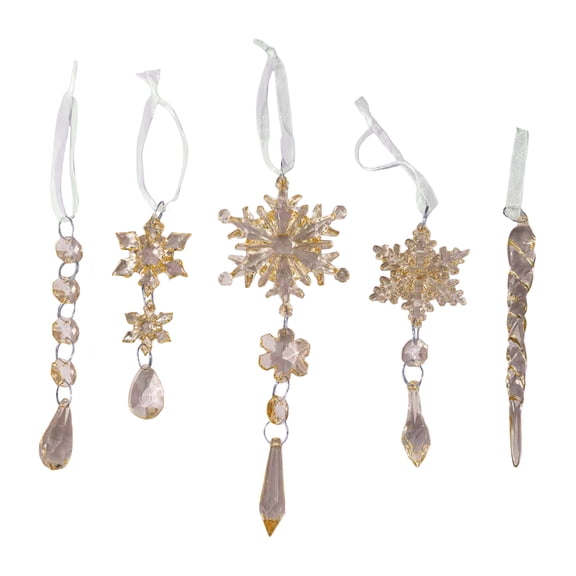 Yucurem 10PCS Snowflake Icicle Ornaments, Acrylic Crystal Snowflake Hanging Ornaments with Icicle Drop for Xmas Tree Winter Holiday Wedding Home Party Decor (Gold)