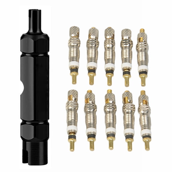 Yucurem 10pcs Aluminum MTB Presta Bicycle Tire Valve Core + Removal Tools (Black)