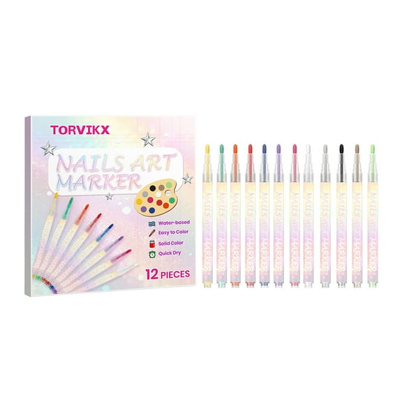 Yucurem 12 Colors Nail Art Pens Set for Beginners, 2026 Upgrade Nail Marker, Fine Tip Nail Art Pen 0.5mm, Portable Nail Art Tools for Home Salon (Gradient)