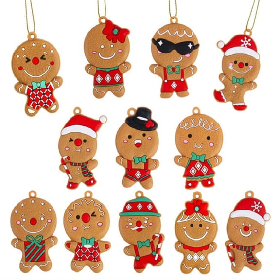 Yucurem 12PCS Christmas Gingerbread Man Ornaments for Tree, Hanging PVC Gingerbread Figurines Ornaments for Xmas Tree Birthday Party Supplies