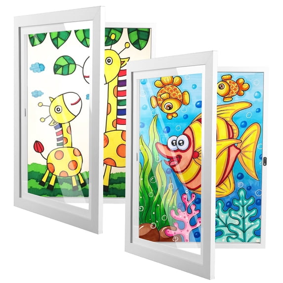 Yucurem 2 Pack Artwork Display Frame, 6.6" x 10.23" Front Opening Art Picture Frame Changeable, Holds 50-200 PCS for A4 Artwork, Crafts, Art Projects Storage
