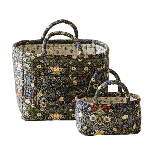 Yucurem 2 Pack Boho Fabric Storage Basket with Handles, Large Capacity Foldable Floral Organizer for Clothes and Sundries, Quilted Puffer Tote Bag for Home, Picnic, Shopping, Travel