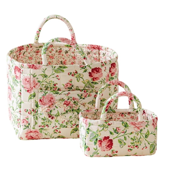 Yucurem 2 Pack Boho Floral Fabric Storage Basket for Organizing, Portable Aesthetic Storage Organizer with Handles for Toys, Books, Towels, and Clothes (Small + Large)