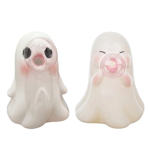 Yucurem 2 Pack Halloween Bubbles Ghost Figurine for Ghost Lovers, Bubble Blowing Ghost Statue Ornament for Halloween Party Table Desk Tray Shelf Decor